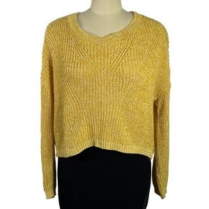 Express Womens Open Knit Back Crop Sweater Yellow, Sz M